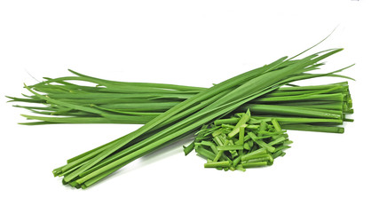 Garlic chives isolated on white background