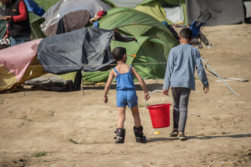 Greece, Idomeni (border with Macedonia), March 22nd 2016: the biggest refugee camp in Europe at...