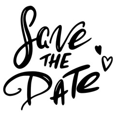 Digital art cute handmade doodle outline inscription with heart save the date. Print for cards, invitations, banners, posters, stickers, web design, packaging and textiles.