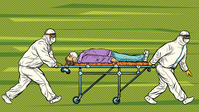 Doctors take away a sick patient. Novel Wuhan coronavirus 2019-nCoV epidemic outbreak