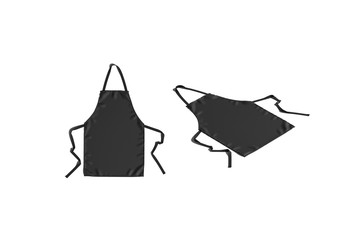 Blank black apron with strap mock up, top, side view