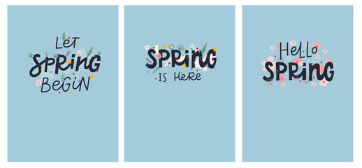 Spring is here lettering flowers illustration card