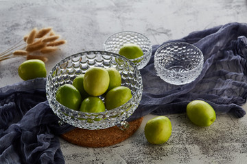 Glass fruit tray with fruit 