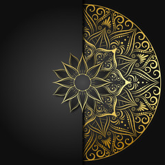 Circle pattern petal flower of mandala with gold color,Vector floral mandala patterns unique design with black background,Hand drawn pattern