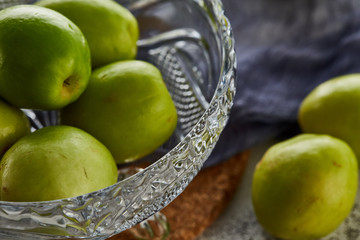 Glass fruit tray with fruit 
