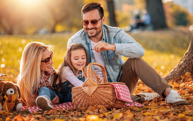 Happy family having picnic in the park