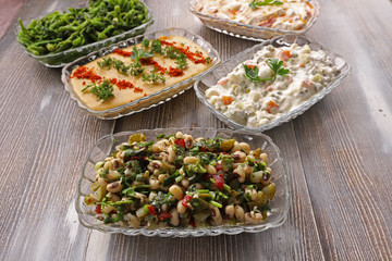 Traditional dishes consisting of Turkish appetizers.