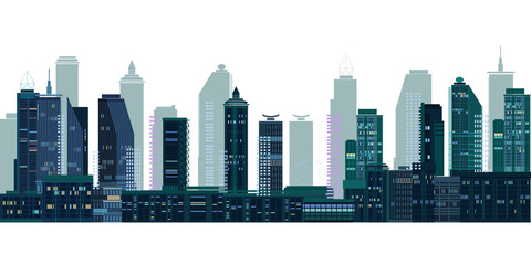 City panorama with grey skyscrapers on white background. Vector illustration.