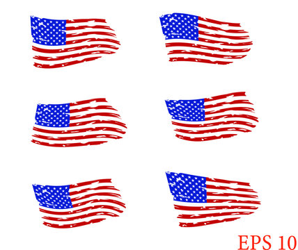 USA Flag - Distressed american flag, set usa flags. EPS 10, Clip art, 