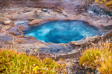 Geysir colourful sulfur pool in Iceland