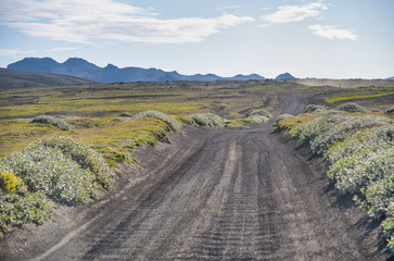 Fototapeta na wymiar Dirty road on Landmannalaugar Iceland