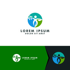 Health logo design, Wellness yoga icon symbol vector