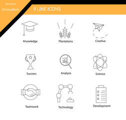 Set of innovative icons for innovation. Outline set of technological innovation, vector icon for web design on a white background.