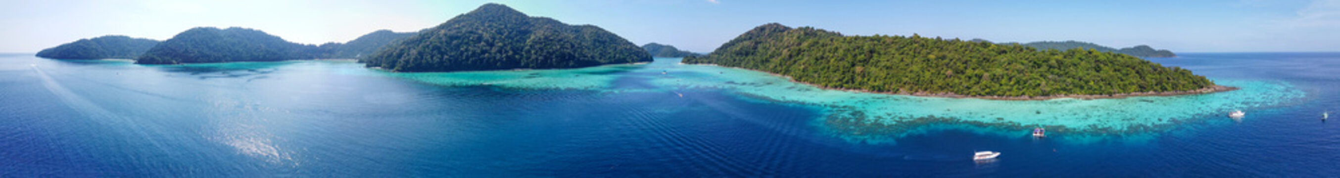 Surin Islands, Thailand. Panoramic Aerial View Of Lagoon And Forest. Mu Ko Surin National Park