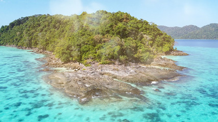 Fototapeta premium Amazing aerial view of Surin Islands from drone on a sunny day, Thailand. Surin National Park
