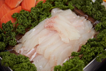 Sashimi, fresh raw fish at buffet 
