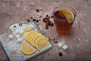Tea with lemon and sugar
