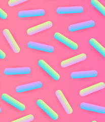 Seamless Pattern with Pink Glaze and Trendy Gradient Decorative Sprinkles. Candy, Donut and Ice Cream Design. Sweet Sweets.