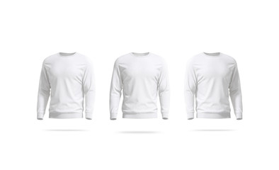 Blank white casual sweatshirt mockup, front and side view