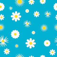 set of vector white flowers, white floral seamless pattern design on blue background