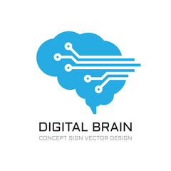 Digital brain logo design. Future data technology vector icon. Network communication symbol. Creative idea sign. 