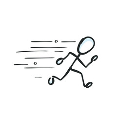 Man running forward for record. Run fast. Hand drawn. Stickman cartoon. Doodle sketch, Vector graphic illustration