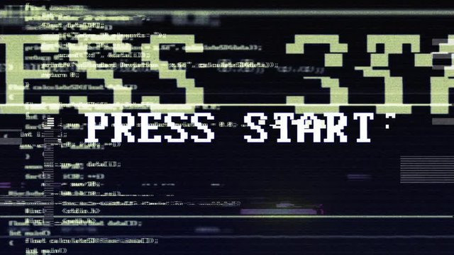 PRESS START Glitch Text Animation, Rendering, Background, with Alpha Channel, Loop, 4k