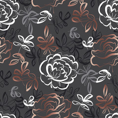 Elegant hand drawn rose floral seamless pattern