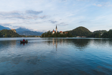 Fototapeta na wymiar Landscapes of Bled Island in Bled Lake, Slovenia