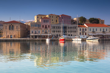 Old Venetian port of Chania at sunrise, Crete. Greece
