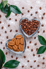 Composition with roasted coffee beans and coffe bean shaped cookies