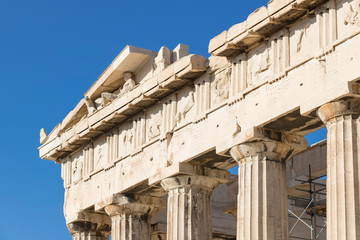 View of Acropolis. Famous place in Athens - capital of Greece. Ancient monuments.