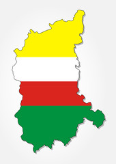 Flag of the Polish Voivodeship Lubusz in combination with a detailed map outline. For geographic topics - Vector