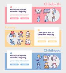 Birth of a child color linear vector icons set. Editable stroke.