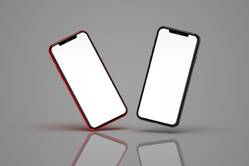 Smartphones with blank screen, isolated on dark background. Template, mockup.