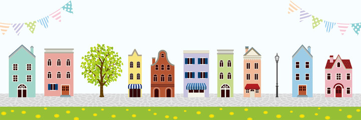 Old style town in Springtime, banner ratio