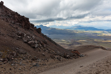 View from Cotopaxi volvcano during trekking trail. Cotopaxi National Park, Ecuador. South America.