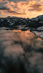 Beautifull winter mountain landscape during sunset in austria