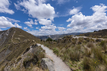 Lake Quilotoa. Panorama of the turquoise volcano crater lagoon of Quilotoa, near Quito, Andean region of Ecuador.