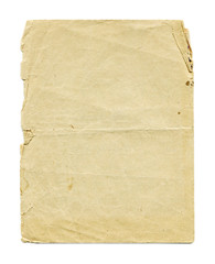 Vintage light paper blank with torn edges isolated on white background. Old texture for design.