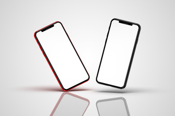 Smartphones with blank screen, isolated on white background. Template, mockup.