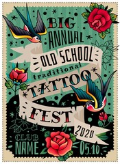 Old school traditional tattoo poster
