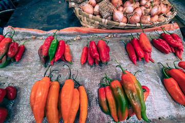 Traditional ecuadorian food market selling agricultural products and other food items in Cuenca,...