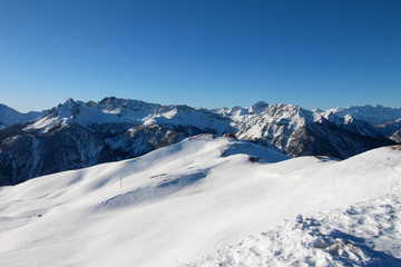 Naklejka premium Panaromic View from mountain top - skiing - Montgenèvre, France 