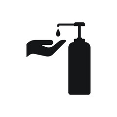 Hand wash gel icon on white background. Hand sanitizer sign and symbol.