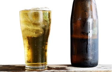 glass of beer with foam on white background