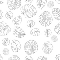  Seamless pattern with hand draw monstera leaves