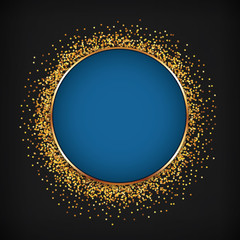 round blue button with gold frame on dark background