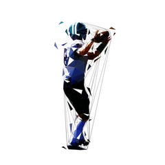 American football player throwing ball, low polygonal isolated vector illustration. Rear view