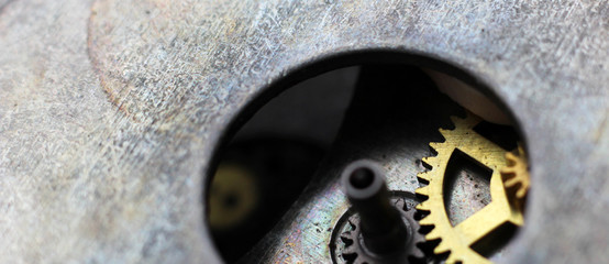 Closeup view of the old mechanism. Abstract techno background